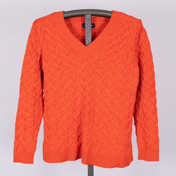 Lands End 100% Cotton Cable Knit Drifter Sweater Orange Women's Size LARGE 14-16 - Picture 1 of 5